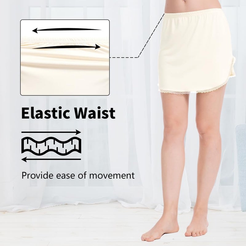 MANCYFIT Half Slip for Women Underskirt Short Mini Skirt Slit Lace Trim Beige Small - Image 2